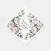 Weiße Pfingstrose mit Eukalyptusblättern Hochzeit Serviette (Ecke)