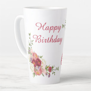 Weiße Pfingstrose Pink Happy Birthday Zahl  Milchtasse