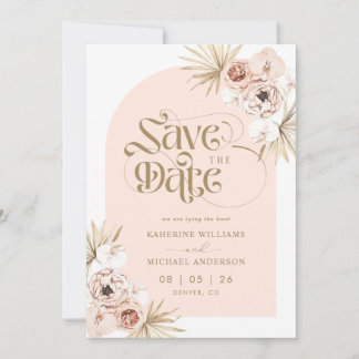 Weiße Pfirsich-Rosa-Blumen Hochzeitsankündigungen  Save The Date
