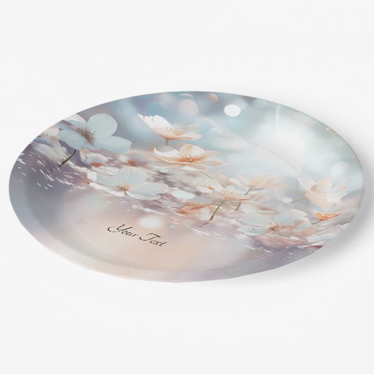 Weiße Pfirsichblattplatte Pappteller (Schrägansicht)