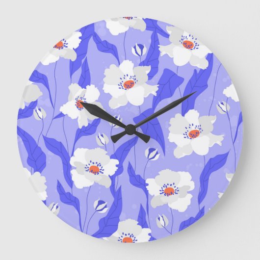 Weiße Pflaumen: HandGezeichnet Lila nahtlos Große Wanduhr (Vorderseite)