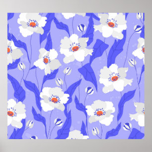 Weiße Pflaumen: HandGezeichnet Lila nahtlos Poster