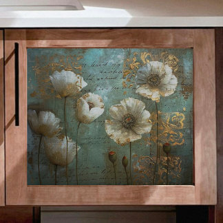 Weiße Pflaumen mit Aquamariner Decoupage Seidenpapier