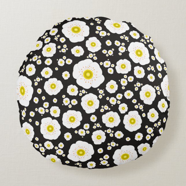 Weiße Pflaumen Rundkopfkissen Rundes Kissen (Vorderseite)