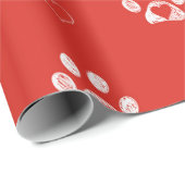 Weiße Pfoten mit rotem Hintergrund Geschenkpapier (Rolleneckpunkt)