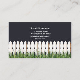 Weiße Picketzaun und Grasadresskarte Visitenkarte