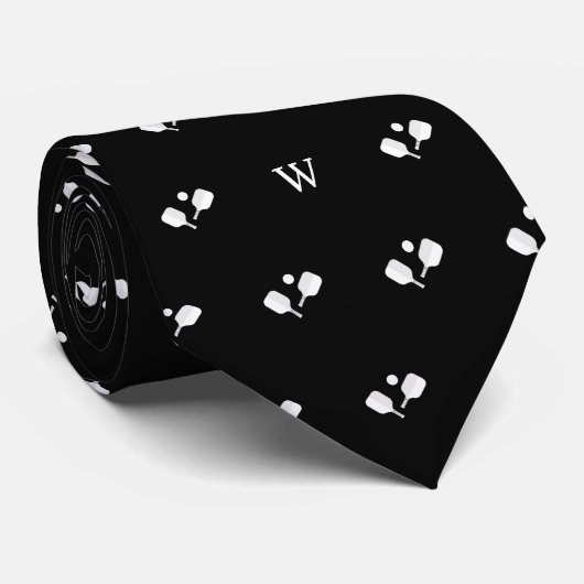 Weiße Pickleball-Schläger Monogramm Initial Schwar Krawatte (Gerollt)