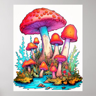 Weiße Pilze vor Hintergrund Wand Poster