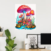 Weiße Pilze vor Hintergrund Wand Poster (Heimbüro)