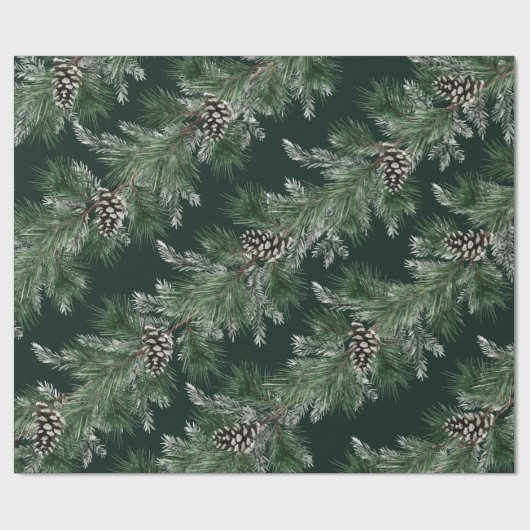 Weiße Pine Cones Silver Spruce Tree Garland Grün Geschenkpapier (Flach)