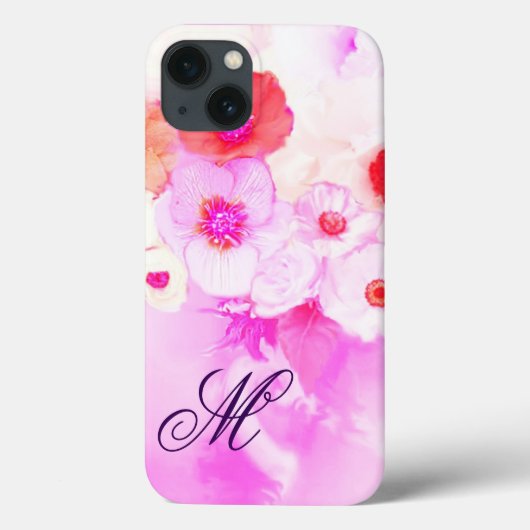 WEISSE PINKROSEN, ROTES ANEMON BLUME MONOGRAMM Case-Mate iPhone HÜLLE (Rückseite)