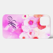 WEISSE PINKROSEN, ROTES ANEMON BLUME MONOGRAMM Case-Mate iPhone HÜLLE (Rückseite (Horizontal))