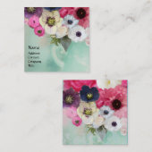 WEISSE PINKROSEN UND ANEMONBLUME QUADRATISCHE VISITENKARTE (Vorne/Hinten)