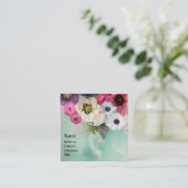 WEISSE PINKROSEN UND ANEMONBLUME QUADRATISCHE VISITENKARTE (Stehend Vorderseite)