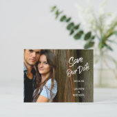 Weiße Pinselschrift Save the Date Hochzeitskarte Postkarte (Stehend Vorderseite)