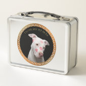 Weiße Pitbulle mit roten Küssen über sein Gesicht. Metall Lunch Box (Rückseite)