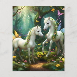Weiße Pixie Fantasy Pferde im magischen Garten, Flyer