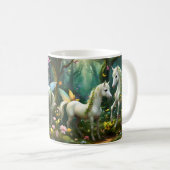 Weiße Pixie Fantasy Pferde im magischen Garten, Kaffeetasse (VorderseiteRechts)