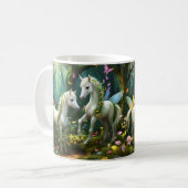 Weiße Pixie Fantasy Pferde im magischen Garten, Kaffeetasse (Vorderseite Links)