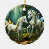 Weiße Pixie Fantasy Pferde im magischen Garten, Keramik Ornament (Vorne)