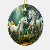 Weiße Pixie Fantasy Pferde im magischen Garten, Keramik Ornament (Links)