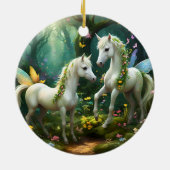 Weiße Pixie Fantasy Pferde im magischen Garten, Keramik Ornament (Hinten)