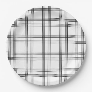 Weiße Plaid-Tartan mit schwarzen Linien Pappteller