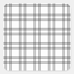 Weiße Plaid-Tartan mit schwarzen Linien Quadratischer Aufkleber