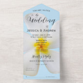 Weiße Plumeria auf blauer, tropischer, blumenreich All In One Einladung (Innen Boden)