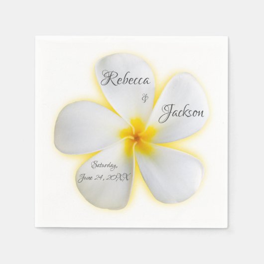 Weiße Plumeria-Blume mit Gelb, Hochzeit, Napkin Serviette (Vorderseite)