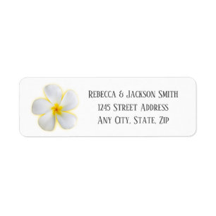 Weiße Plumeria mit Gelb, Anschrift, Etikett