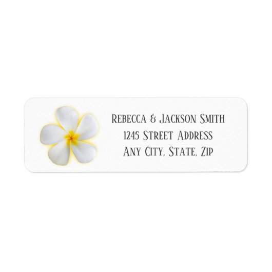 Weiße Plumeria mit Gelb, Anschrift, Etikett (Vorne)