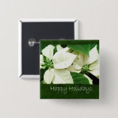Weiße Poinsettias 1 - frohe Feiertage Button (Vorne & Hinten)