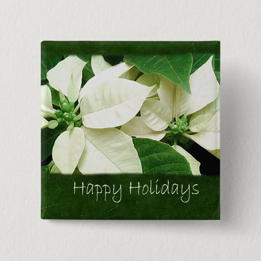 Weiße Poinsettias 1 - frohe Feiertage Button (Vorderseite)