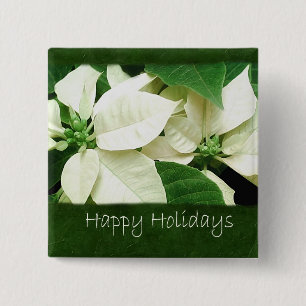 Weiße Poinsettias 1 - frohe Feiertage Button