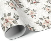 Weiße Poinsettias Grüne Blätter Geschenkpapier (Rolleneckpunkt)