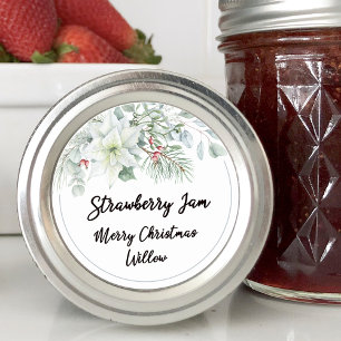 Weiße Poinsettie leere selbstgemachte Mason-Glas Runder Aufkleber
