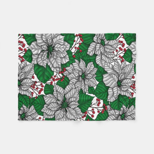 Weiße Poinsettie, Weihnachtsmuster Fleecedecke (Vorderseite (Horizontal))