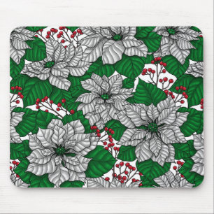 Weiße Poinsettie, Weihnachtsmuster Mousepad