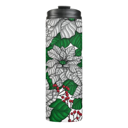 Weiße Poinsettie, Weihnachtsmuster Thermosbecher (Vorderseite)