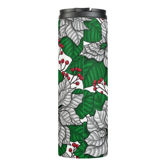 Weiße Poinsettie, Weihnachtsmuster Thermosbecher (Rückseite)