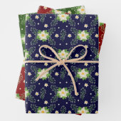 Weiße Poinsettien mit grünem Rot und blauem Hinter Geschenkpapier Set (Beispiel)