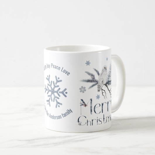 Weiße Polarkugel auf einem Zweig, frohe Weihnachte Kaffeetasse (VorderseiteRechts)