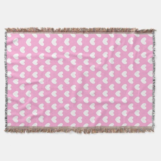 Weiße Polka Herzen auf Cotton Candy Pink Decke (Vorderseite)