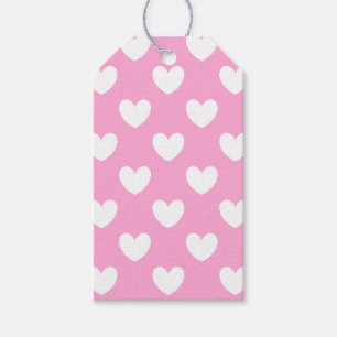 Weiße Polka Herzen auf Cotton Candy Pink Geschenkanhänger