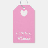 Weiße Polka Herzen auf Cotton Candy Pink Geschenkanhänger (Rückseite)