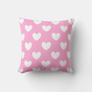 Weiße Polka Herzen auf Cotton Candy Pink Kissen