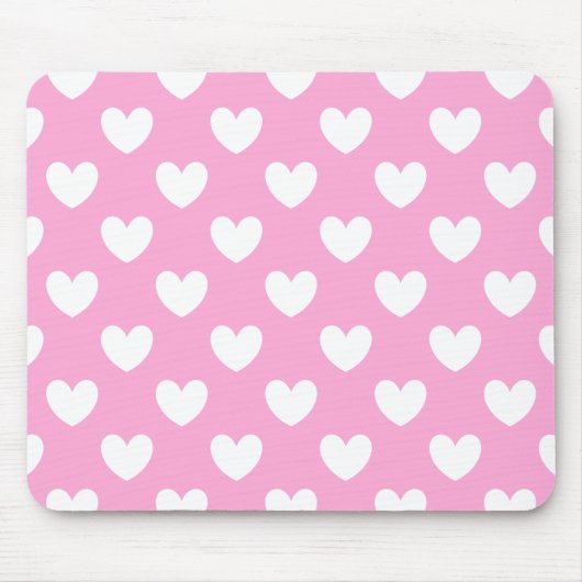 Weiße Polka Herzen auf Cotton Candy Pink Mousepad (Vorne)