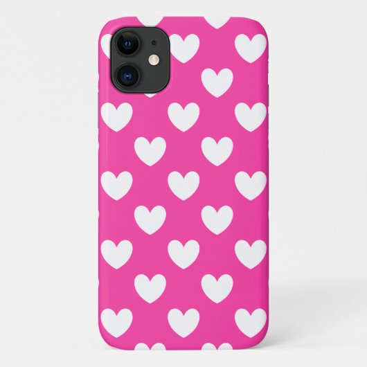 Weiße Polka-Herzen auf Fuchsienrosa Case-Mate iPhone Hülle (Rückseite)