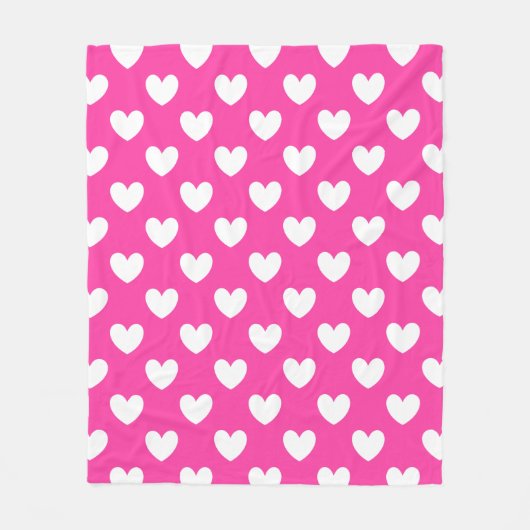 Weiße Polka-Herzen auf Fuchsienrosa Fleecedecke (Vorderseite)
